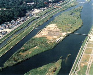 Aerial view of Kusado Sengen under excavation