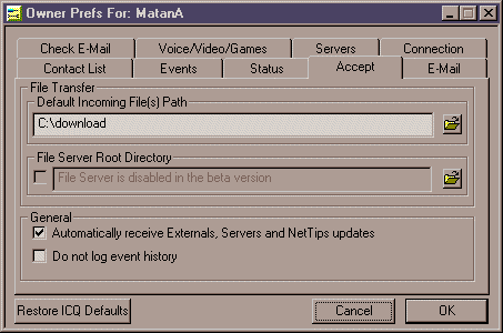 Preferences - Accept Menu
