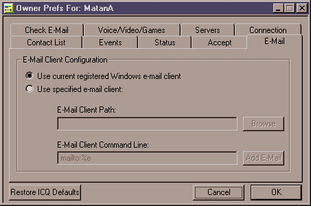 Preferences - E-mail Menu