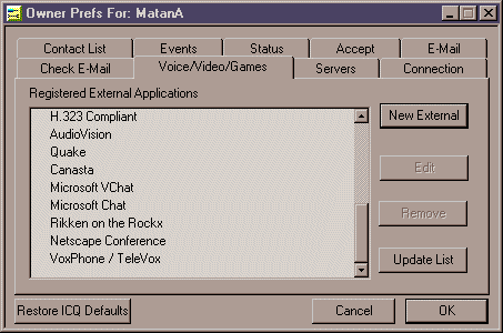 Preferences - Voice/Video/Games Menu