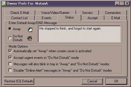 Preferences - Status Menu