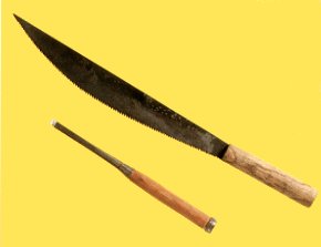 Crosscut saw and a chisel